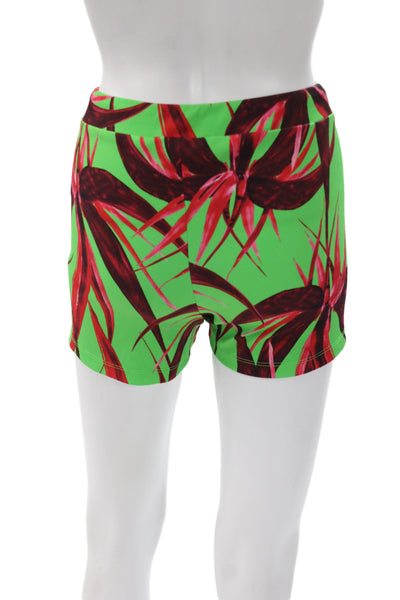 Louisa Ballou Women Compression Floral Tropical Green Shorts Size M