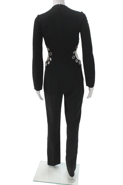 David Koma Women Black V-Neck Long Sleeve Jumpsuit Zip Size S