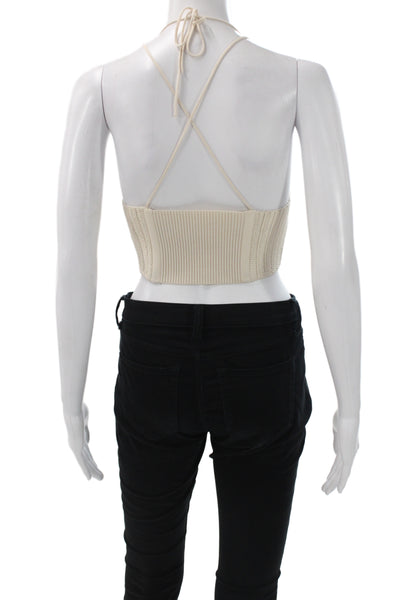 Dion Lee Women Cropped Halter Lace Up Tank Beige Viscose Boho Size 6