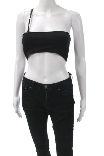 ROTATE Womens Cropped One Shoulder Sleeveless Black Tank Size M