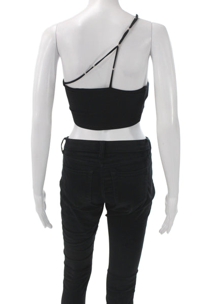 ROTATE Womens Cropped One Shoulder Sleeveless Black Tank Size M