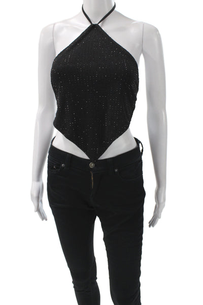 OW Collection Women Cropped Halter Tank Black Sleeveless Size One Size