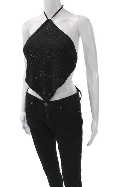 OW Collection Women Cropped Halter Tank Black Sleeveless Size One Size
