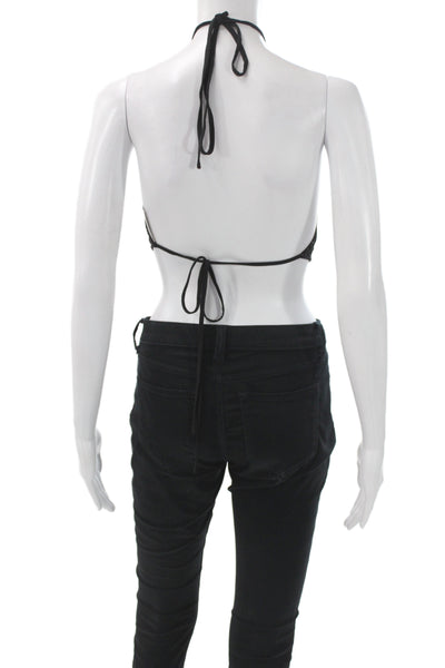 OW Collection Women Cropped Halter Tank Black Sleeveless Size One Size