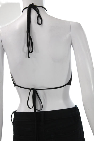 OW Collection Women Cropped Halter Tank Black Sleeveless Size One Size