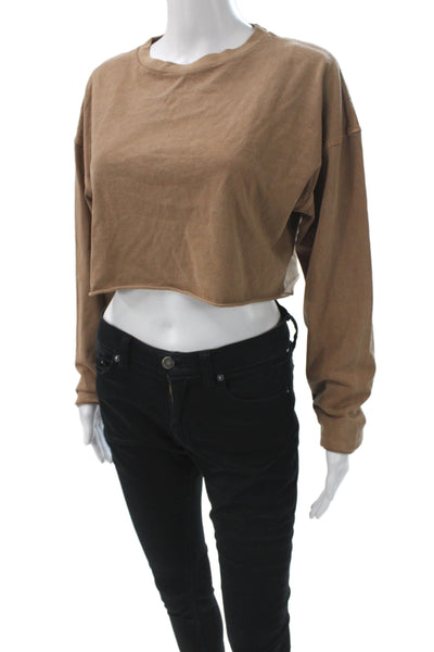 Joah Brown Womens Cropped Brown Cotton Long Sleeve T-Shirt Size One Size