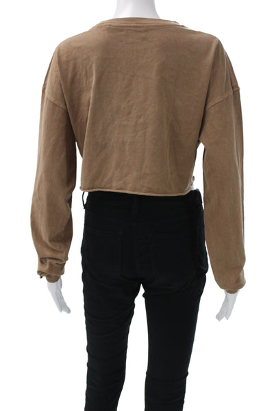 Joah Brown Womens Cropped Brown Cotton Long Sleeve T-Shirt Size One Size