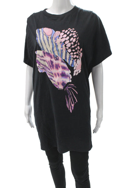 Isabel Marant Etoile Women Black Animal Print T-Shirt Crewneck Size S