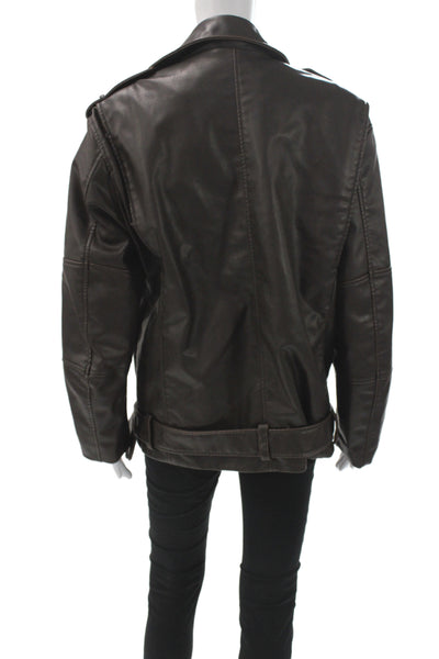 Zara Womens Biker Faux Leather Zip Brown Long Sleeve Jacket Size S