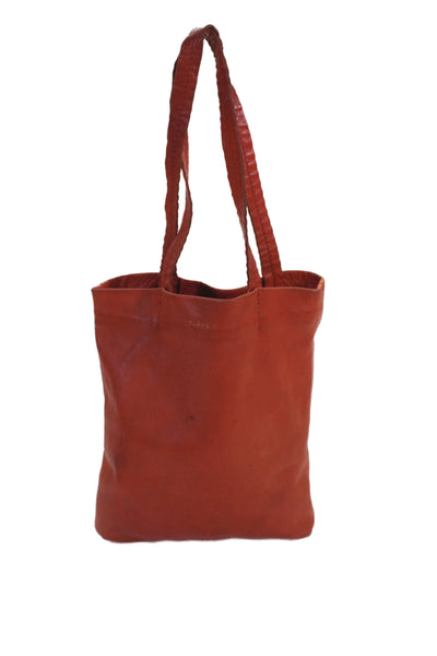 Claire V Womens Double Handle Open Top Small Leather Tote Handbag Orange