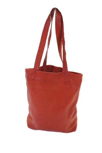 Claire V Womens Double Handle Open Top Small Leather Tote Handbag Orange