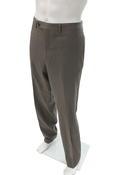 Calvin Klein Mens Dress Pants Brown Solid Button Size 38