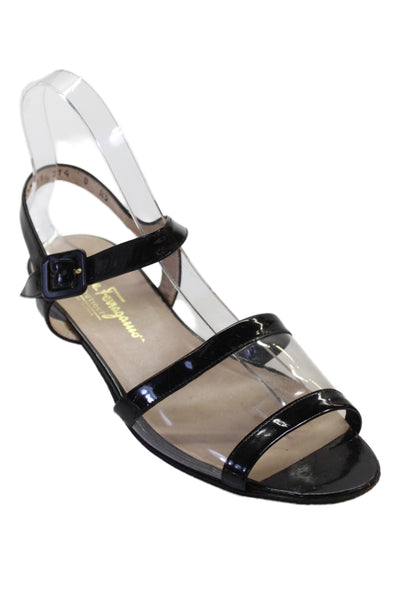 Salvatore Ferragamo Womens Open Toe Flat Sandals Shoes Black Clear Size 8