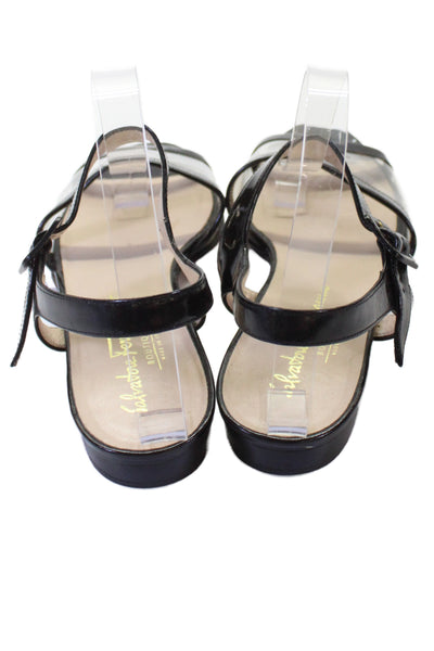 Salvatore Ferragamo Womens Open Toe Flat Sandals Shoes Black Clear Size 8