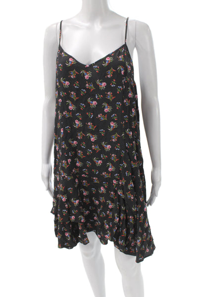 Thakoon Women Black Floral V Neck Sleeveless Slip Dress Mini Viscose Size 14