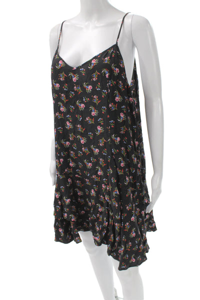 Thakoon Women Black Floral V Neck Sleeveless Slip Dress Mini Viscose Size 14