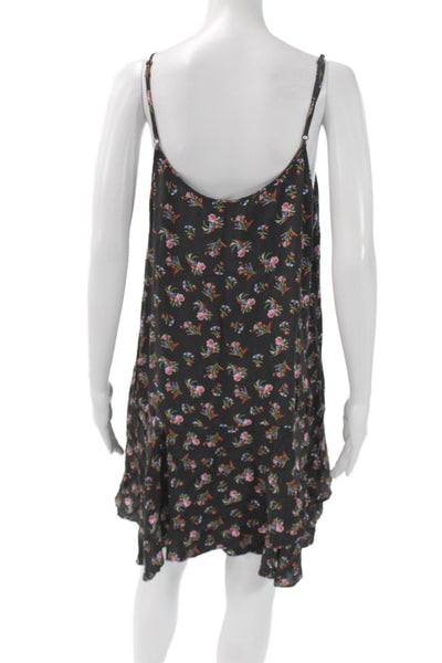 Thakoon Women Black Floral V Neck Sleeveless Slip Dress Mini Viscose Size 14