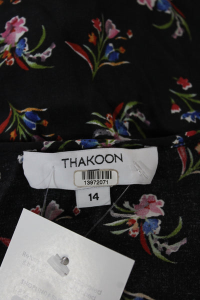 Thakoon Women Black Floral V Neck Sleeveless Slip Dress Mini Viscose Size 14