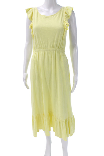 Ba&Sh Women Sundress Yellow Cotton Sleeveless Round Neck Mid Calf Size S