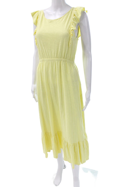 Ba&Sh Women Sundress Yellow Cotton Sleeveless Round Neck Mid Calf Size S