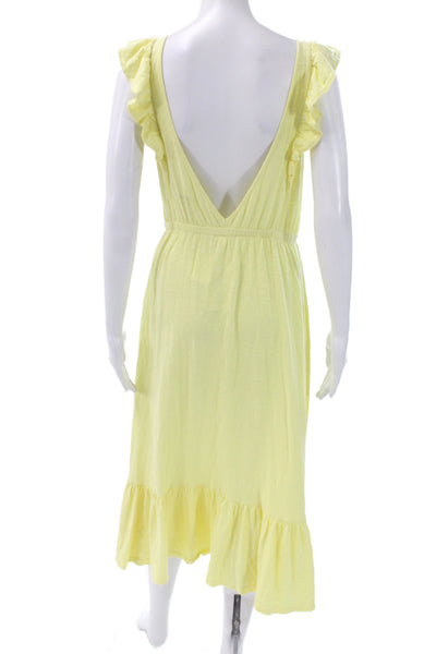 Ba&Sh Women Sundress Yellow Cotton Sleeveless Round Neck Mid Calf Size S