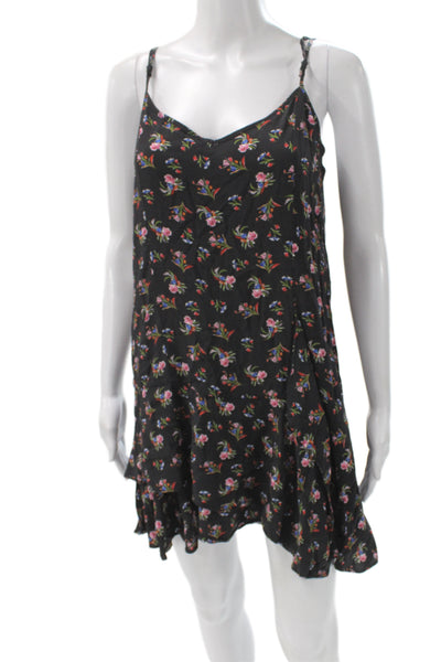 Thakoon Women Slip Dress Black V Neck Floral Viscose Sleeveless Mini Size 6