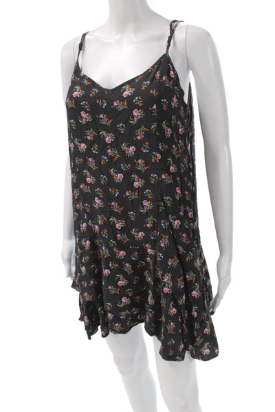 Thakoon Women Slip Dress Black V Neck Floral Viscose Sleeveless Mini Size 6