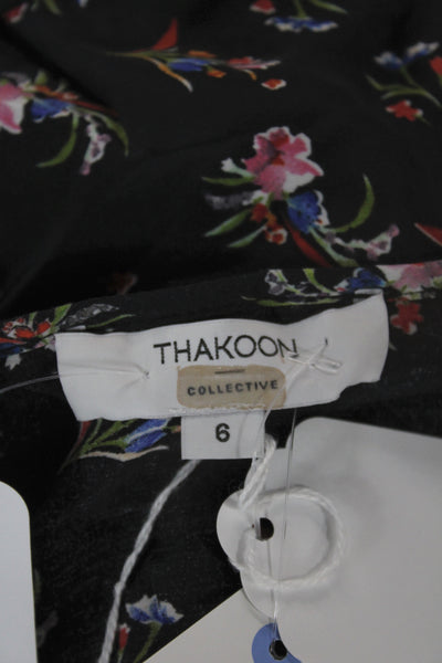 Thakoon Women Slip Dress Black V Neck Floral Viscose Sleeveless Mini Size 6
