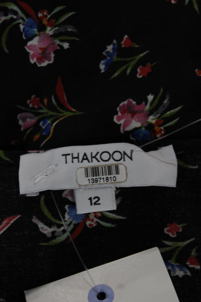 Thakoon Women Slip Dress Black Floral Viscose Sleeveless Above Knee Size 12