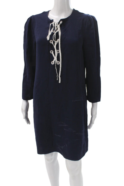 Shoshanna Women Shift Dress Blue 3/4 Sleeve Round Neck Mini Nautical Size 10