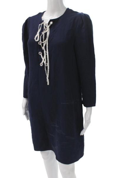 Shoshanna Women Shift Dress Blue 3/4 Sleeve Round Neck Mini Nautical Size 10