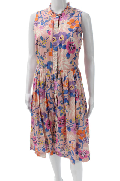 J Crew Womens Shirt Dress Pink Floral Collared Sleeveless Midcalf Size 6