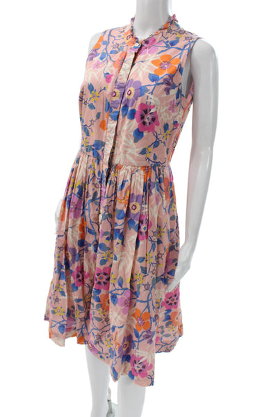 J Crew Womens Shirt Dress Pink Floral Collared Sleeveless Midcalf Size 6