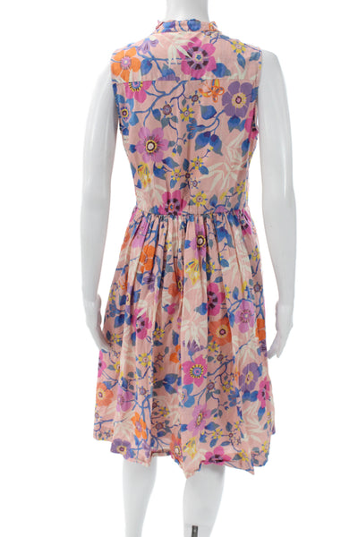 J Crew Womens Shirt Dress Pink Floral Collared Sleeveless Midcalf Size 6