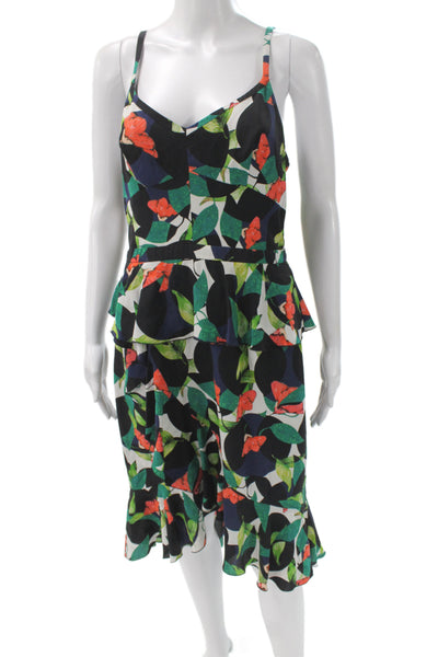 J Crew Women Fit & Flare Silk Floral V-Neck Sleeveless Knee Length Dress Size 8
