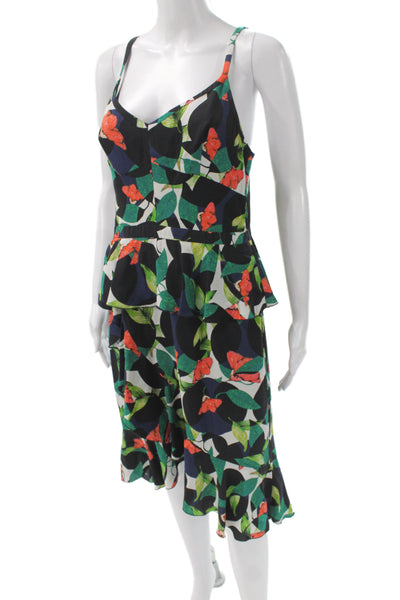 J Crew Women Fit & Flare Silk Floral V-Neck Sleeveless Knee Length Dress Size 8