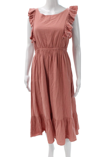 Ba&Sh Womens Fit & Flare Dress Pink Square Neck Sleeveless Midi Bohemian Size M