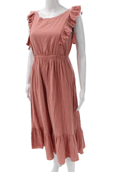 Ba&Sh Womens Fit & Flare Dress Pink Square Neck Sleeveless Midi Bohemian Size M