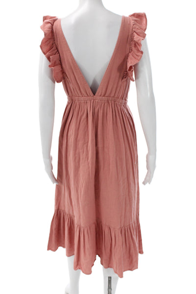 Ba&Sh Womens Fit & Flare Dress Pink Square Neck Sleeveless Midi Bohemian Size M