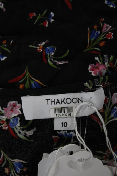 Thakoon Women Black Floral VNeck Slip Dress Viscose Sleeveless Above Knee Size 1