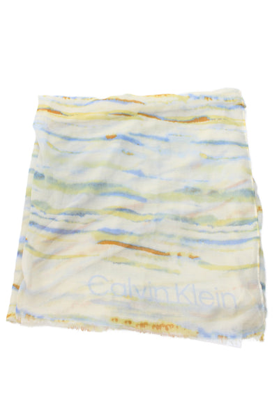 Calvin Klein Womens Tie Dye Print Frige Edge Scarf Yellow Combo Size 72"X36"