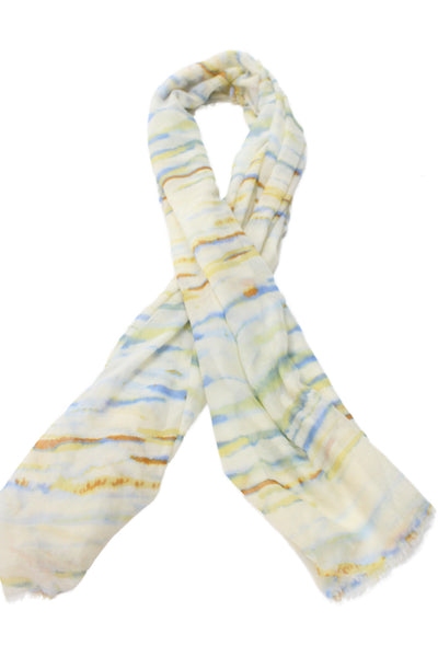 Calvin Klein Womens Tie Dye Print Frige Edge Scarf Yellow Combo Size 72"X36"