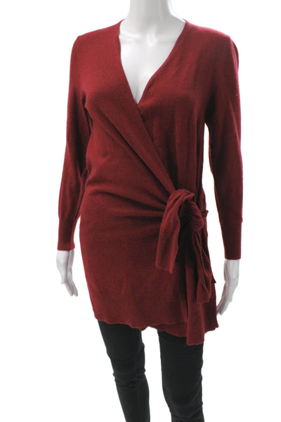 Thakoon Women Wrap Dress Red V Neck Long Sleeve Tie Waist Size XS
