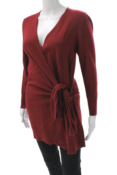 Thakoon Women Wrap Dress Red V Neck Long Sleeve Tie Waist Size XS
