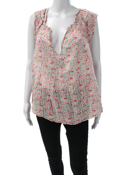 Shoshanna Women Multicolor Floral V-Neck Blouse Sleeveless Size L