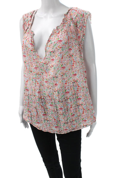 Shoshanna Women Multicolor Floral V-Neck Blouse Sleeveless Size L