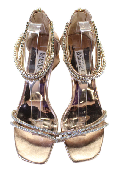 Badgley Mischka Womens Leather Embellished Lillie Heels Shoes Gold Size 8