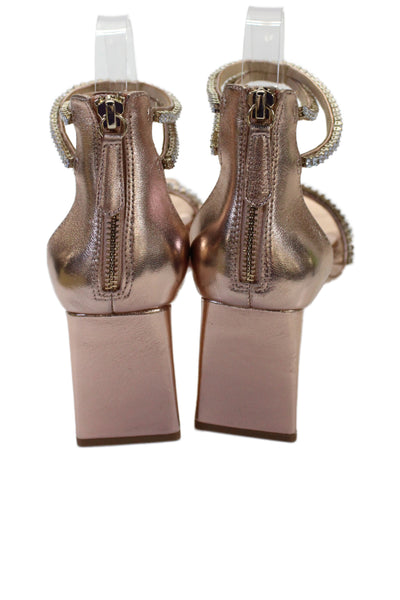Badgley Mischka Womens Leather Embellished Lillie Heels Shoes Gold Size 8