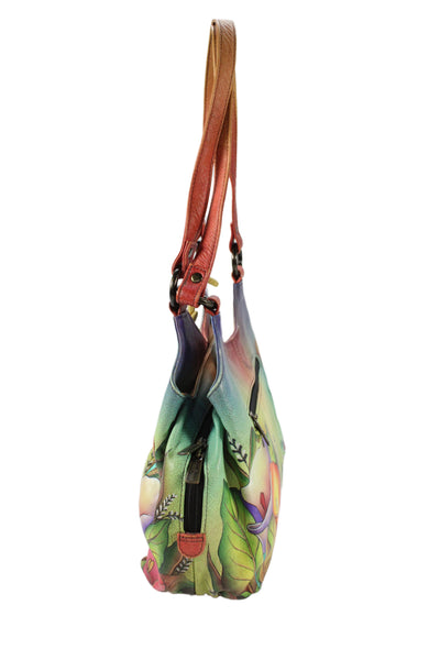 Anuschka Womens Leather Animal Print Snap Closure Shoulder Bag Multicolor