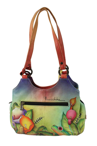 Anuschka Womens Leather Animal Print Snap Closure Shoulder Bag Multicolor
